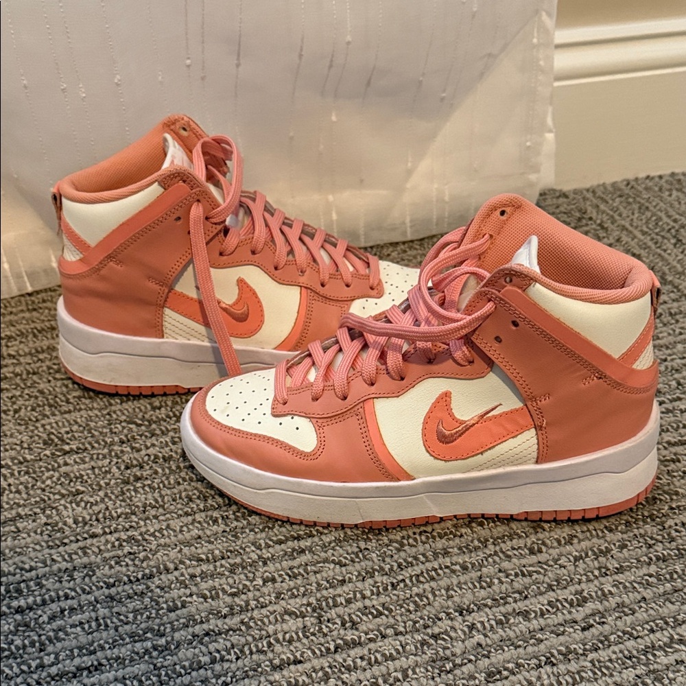 Nike Women's Coral and Cream High-Top Sneakers